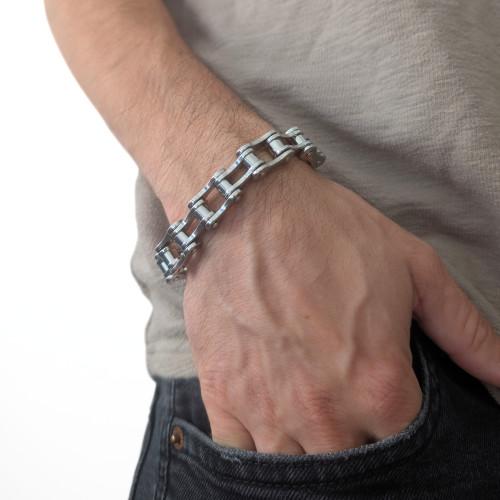 Armband Motorradkette Silber Gourmette Mann Biker Biker Edelstahl 21 cm