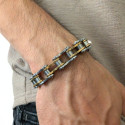 Bracelet Chaine de vélo Bicolore Or et Argent -pour Homme Biker en Acier Inoxydable 21cm