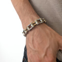 Pulsera de cadena de motocicleta Bicolor de oro para hombres Biker Acero inoxidable 21 cm