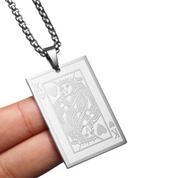 ANHÄNGER FÜR MÄNNER JUGENDLICHE AUS STAHL 316L POKER KING OF HEARTS + 1 KUGELKETTE NEU