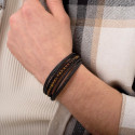 Fünf Lederarmband mit Leder und Tigerauge natürliche Perlen und schwarze Stahlverschluss, um zu gravieren