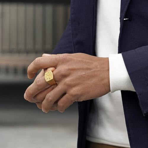 Bague pour Homme Acier Or - Chevalière chiffres Romains MMXI et Avirons Entrecroisés