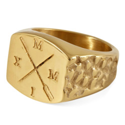 Bague Homme Acier Or - Chevalière chiffres Romains MMXI et Avirons Entrecroisés