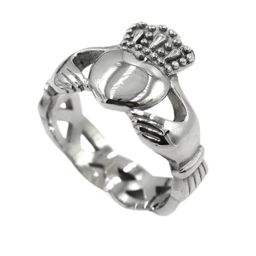CLADDAGH RING WOMAN CELTIC CELLICAL CORNER ROYAL CROWN STEEL SILVER