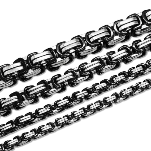 Cadena y pulsera hombre bizantino negro acero negro de dos tonos diámetro