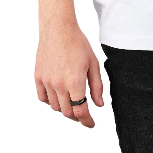 Ring Ring Man Steel Black Asymmetric Square Triangular Tip - Customizable Engraving Possible