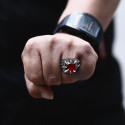 Men's steel ring signet ring dragon claw red stone biker