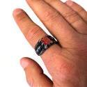 Bague anneau chevalière homme acier griffe dragon et pierre rouge biker