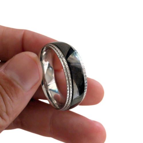 Verlobungsring Stahl Schwarzer Silber: Herrencrussset Ring