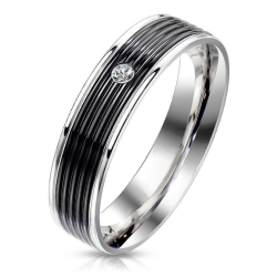 Man Engagement Ring Stainless Steel Black Grooved and...