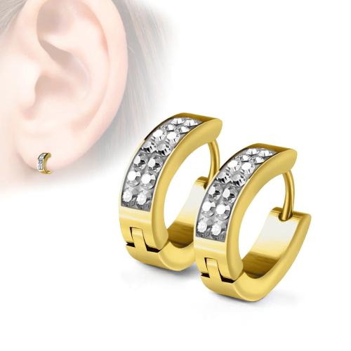 Large Creole Earrings Woman Stainless Steel Gold Crystals Chic Crystals