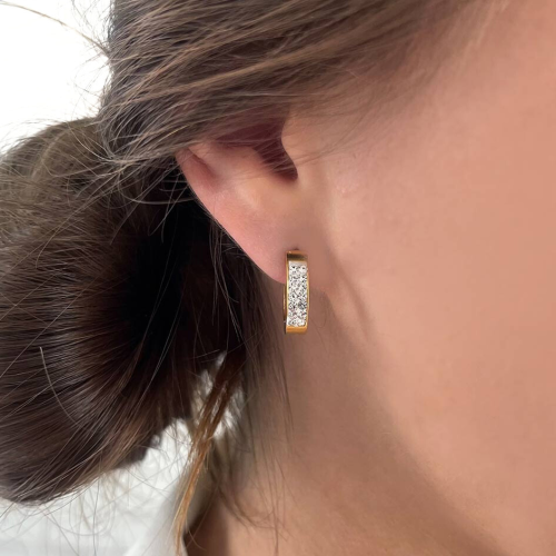 Grandes Boucles d'Oreilles Créoles POUR femme Acier Inoxydable Or Serties Cristaux Chic