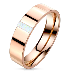 Rose golden stainless steel woman ring set with an opal