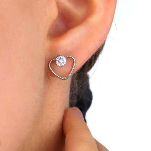 Orecchini da donna in acciaio | Flotte di cuore e pietra zircone