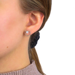 Pair of Earrings Woman Steel Heart Shape and Pierre Zircon