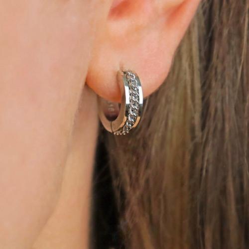 Pendientes de aro de acero para hombre encadenados con cadena de clip central