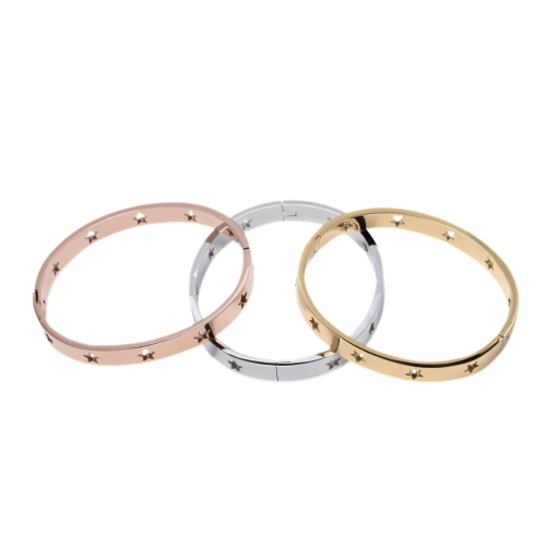 Jonc Star Bracelet for Women in Stainless Steel color pink gold or silver