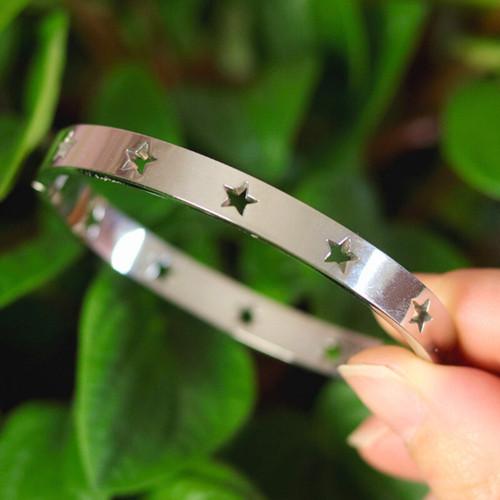 Bracelet Jonc Étoile Pour Femme en Acier Inoxydable argent