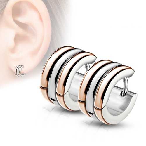 Paire boucle d'oreille femme homme acier et plaqué cuivre créole chic