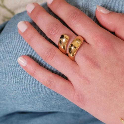 Doble anillo de doble caída y acurto para mujeres de acero inoxidable de oro - Minimalista y moderno