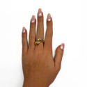 Double drop ring and curved woman stainless steel gold-Minimalist and modern