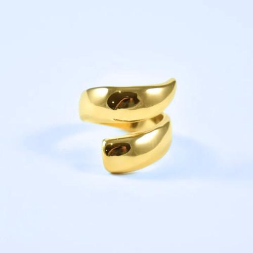 Double Double Drop Ring and Curved Woman in Minimalist Golden Stainless Steel