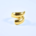 Double Double Drop Ring and Curved Woman in Minimalist Golden Stainless Steel