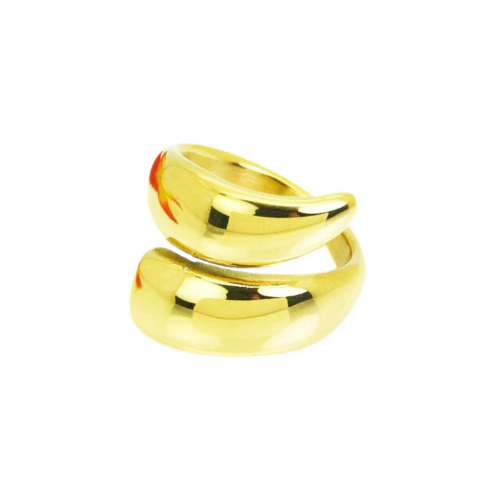 Gebogener und gebogener Tropfenring für Frau in goldenem Edelstahl - minimalistisch und modern