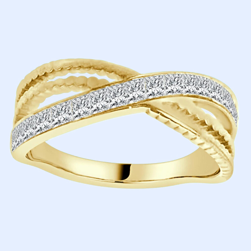 Bague de Mariage Deux Anneaux Entrelacées Femme en Acier Or Serti Cristaux - Alliance Pas Cher