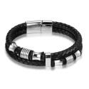 Herrenarmband aus geflochtenem Leder mit Doppelgliedern und Edelstahlverschluss