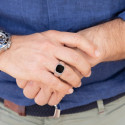 Men's Knight Stainless Steel Silver Color With Black Onyx Cabochon