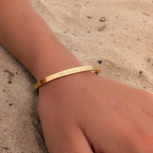 Women's Wife Bracelet Woman In Golden Stainless Steel - Engraved Intelligent Ref Low Bilouki