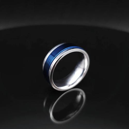 Anello uomo Acciaio inox Bordo Blu Bordi Colore Argento Anti-stress Rotary Spin