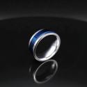 Bague pour Homme Acier Inoxydable Bleu Bords Couleur Argent Anti-Stress Rotative Spin