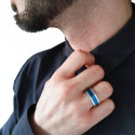 Anello da uomo in acciaio inox blu Bordi color argento - spin anello di sforzo rotante
