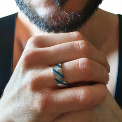 Ring Alliance Engagement Ring Man Woman Titanium Blue Burns