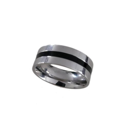 Man Engagement Ring Man Bicolor Stainless Steel Central Band Black
