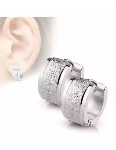 Großes Paar Ohrringe für Damen und Herren, Stirnband aus Stahl mit sandgestrahltem Effekt