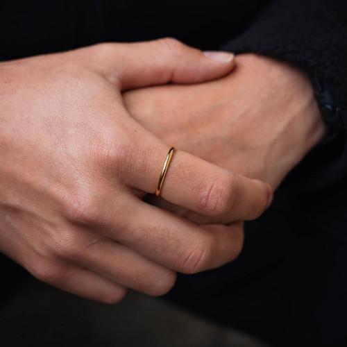 Anello di alleanza nuziale per uomo e donna, acciaio dorato, oro fino, 2 mm