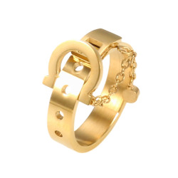 Bague Pampille Ceinture Femme Acier Dorée Personnalisable - Bague Breloque avec Chainette