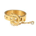 Gold Steel Gold Steel Belt Ring with Chain
