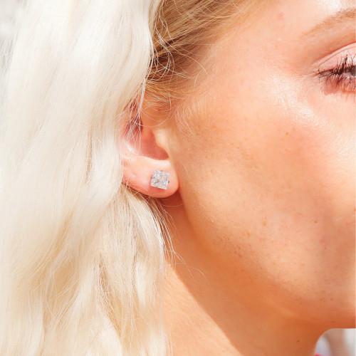 Boucles d'Oreilles Carrées Zircon Diamant Blanc Pour Homme Femme en Acier Inoxydable