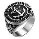 Horse ring for men in steel with marine anchor bay edges