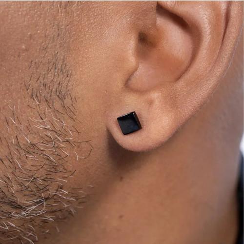 Pair of earrings men woman black steel square...