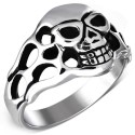 Bague pour homme en acier tête de mort sourire carnassier biker