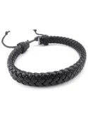 Verstellbares Armband für Damen und Herren, schwarzes Leder, geflochten, 18 bis 23 cm