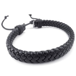 Verstellbares Armband aus geflochtenem schwarzem Leder für Damen und Herren, 18 bis 23 cm