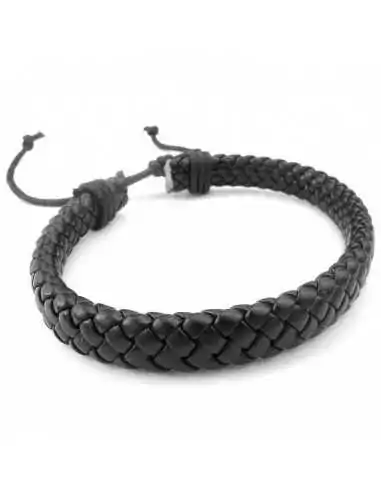 Verstellbares Armband aus geflochtenem schwarzem Leder für Damen und Herren, 18 bis 23 cm