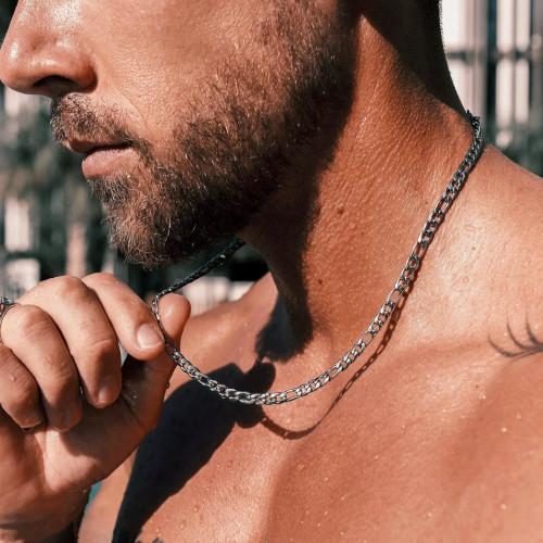 Chaine collier homme en acier inoxydable maille figaro 5mm 60cm