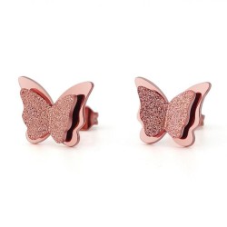 Paar der Frauen-Stahlohrringe Farbe Kupfer rosa Schmetterling